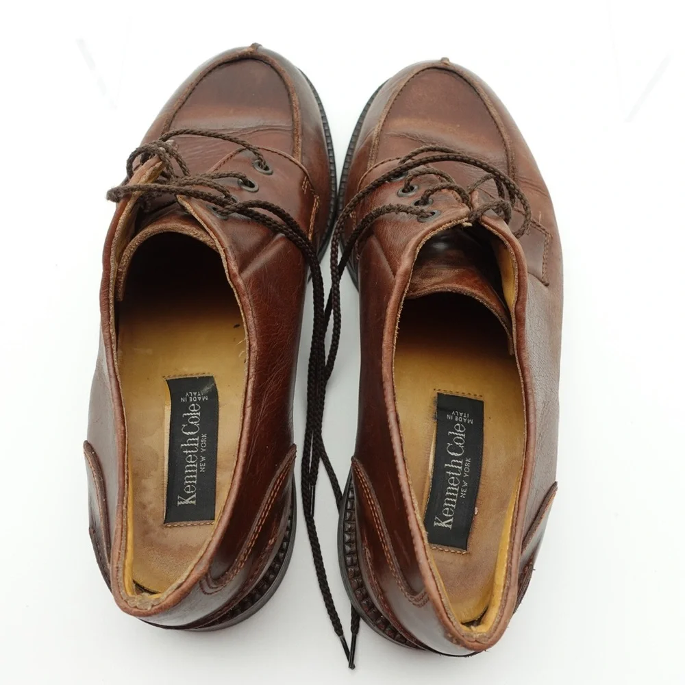 Kenneth Cole New York Made In Italy Men Size 10 Oxford Brown Leather Shoes